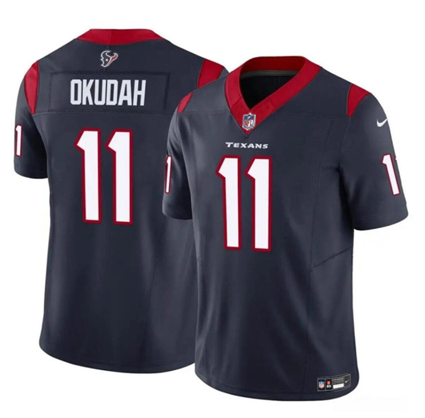 Men's Navy Houston Texans #11 Jeff Okudah 2024 F.U.S.E Vapor Untouchable Stitched Football Jersey